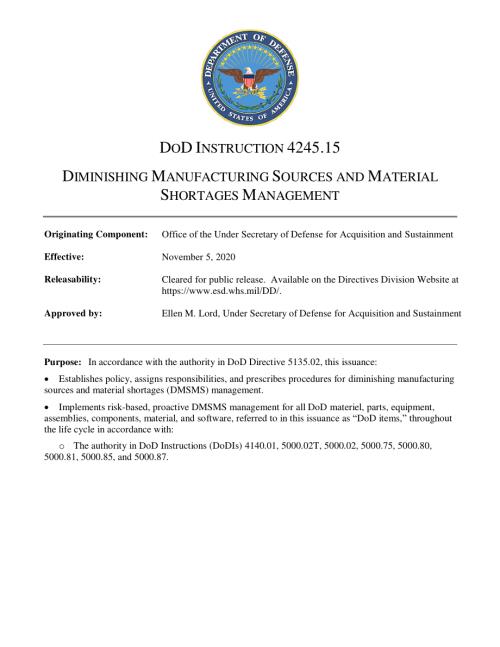DoDI 4245.15 减少制造来源和材料短缺管理.pdf
