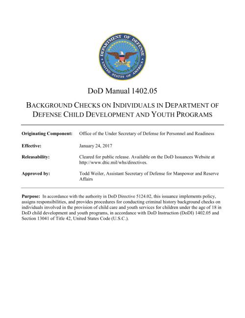 DoDM 1402.05 国防部儿童发展和青年计划中个人的背景调查.pdf