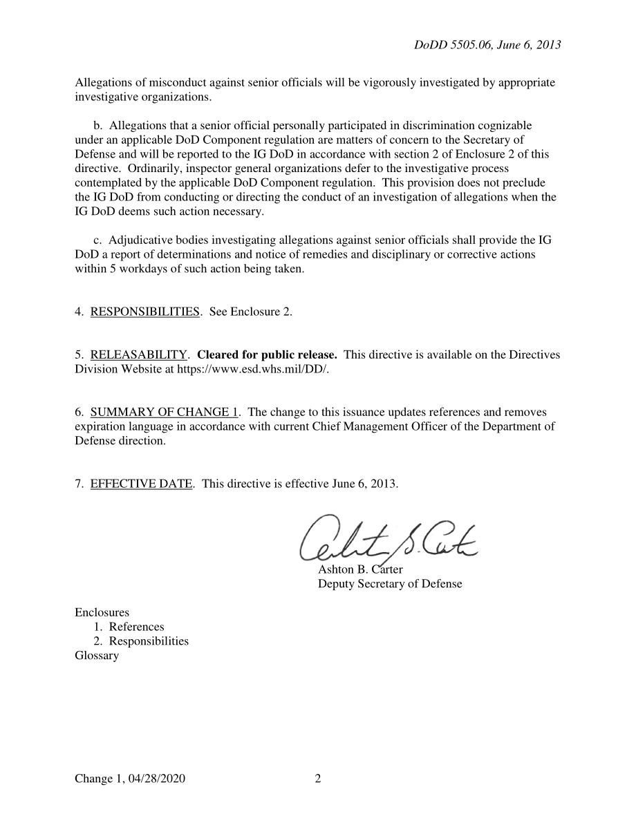 DoDD 5505.06 对高级国防部官员指控的调查.pdf_第2页