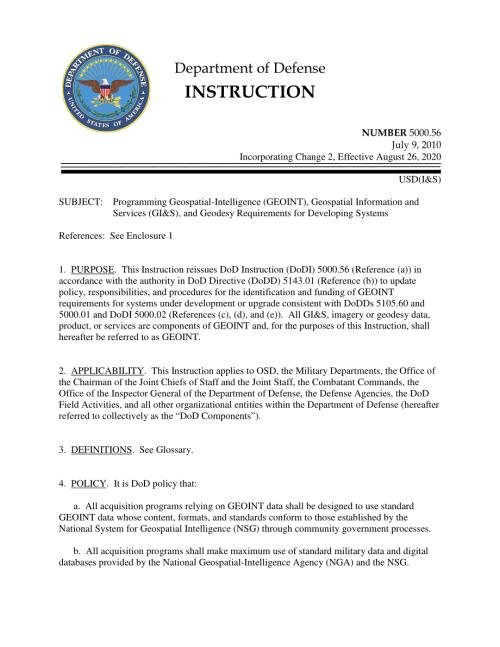 DoDI 5000.56 规划地理空间情报（GEOINT）、地理空间信息和服务（GI&S）以及开发系统的大地测量要求.pdf