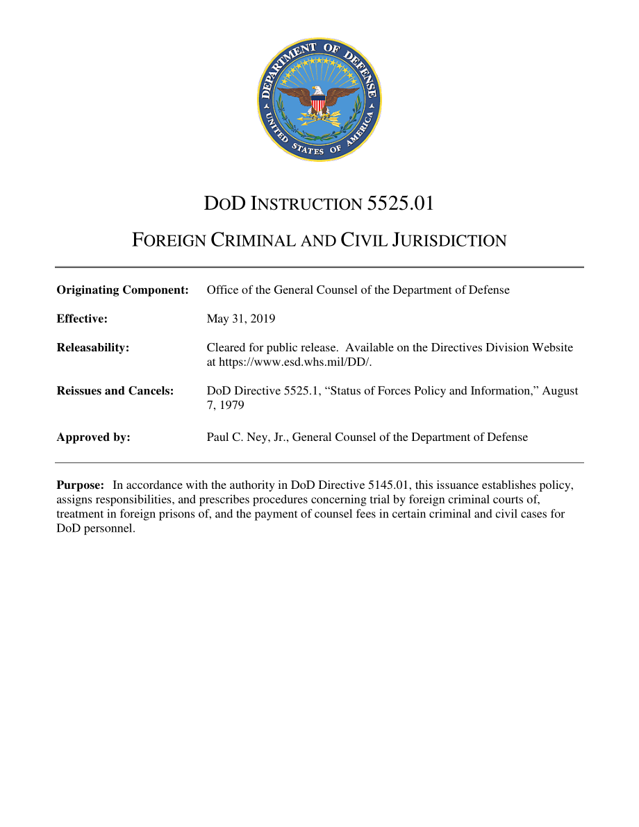 DoDI 5525.01 外国刑事和民事管辖权.pdf_第1页
