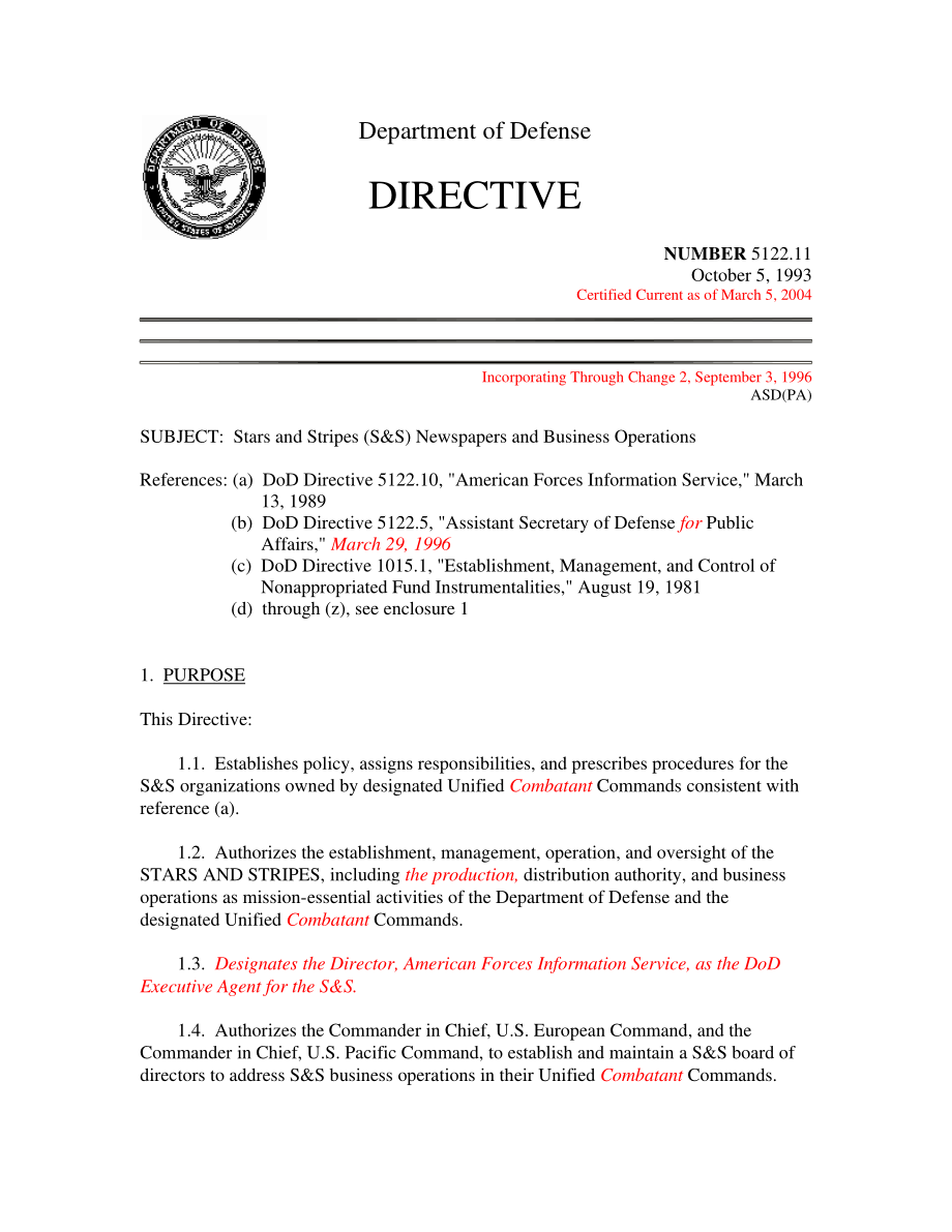 DoDD 5122.11 星条旗（S&S）报纸和业务运营.pdf_第1页