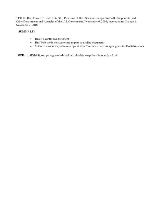 DoDD S-5210.36 （u）向美国政府的国防部组成部分和其他部门和机构提供国防部敏感支持.pdf