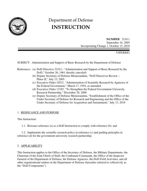 DoDI 3210.01 国防部基础研究的管理和支持.pdf