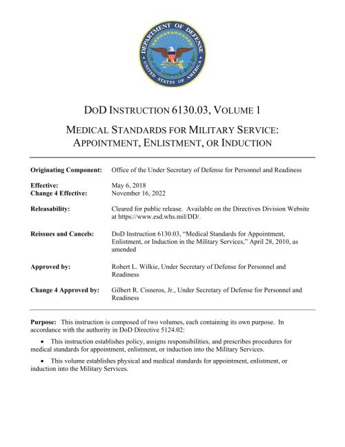 DoDI 6130.03 Volume 1 军事服务的医疗标准：任命、入伍或入伍.pdf