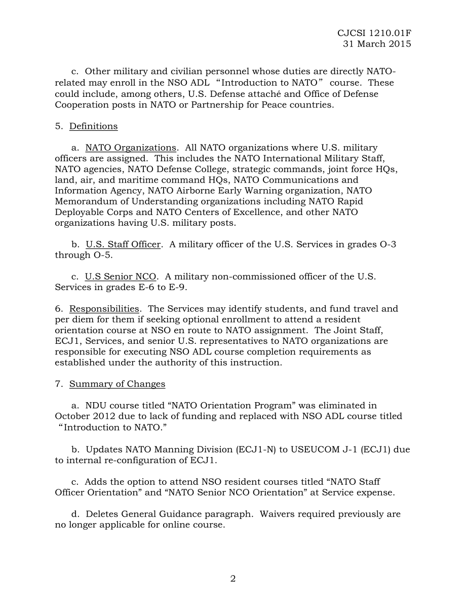 CJCSI 1210.01F 对派往北约组织的美国人员进行联合指导训练.pdf_第2页