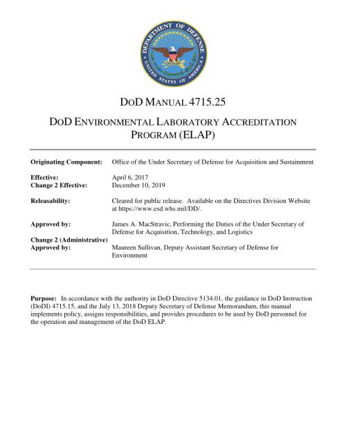 DoDM 4715.25 国防部环境实验室认证计划（ELAP）.pdf