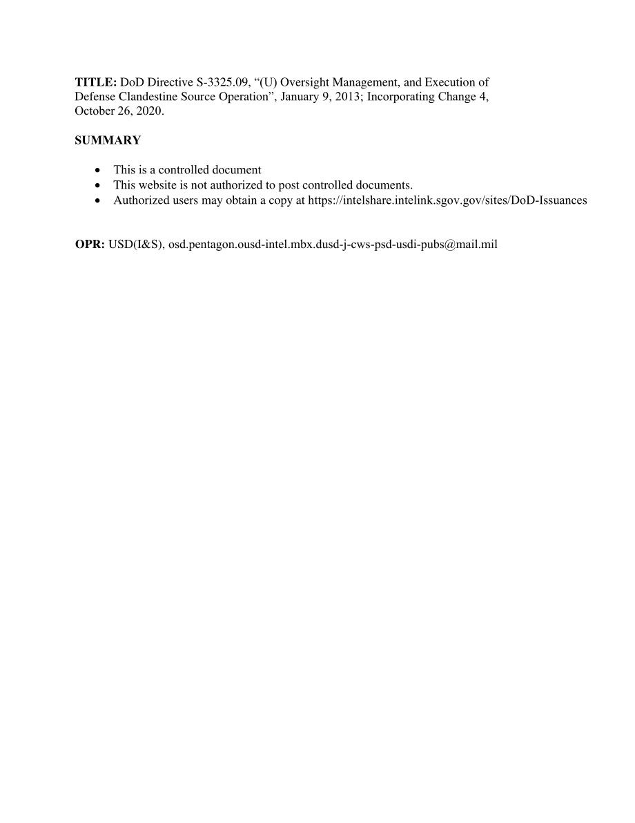 DoDD S-3325.09 （u）监督管理和执行国防秘密来源行动.pdf_第1页