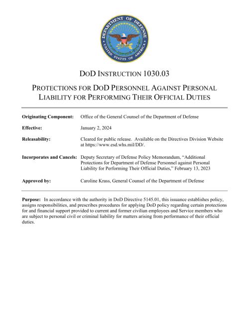DoDI 1030.03 保护国防部人员免于履行公务的个人责任.pdf