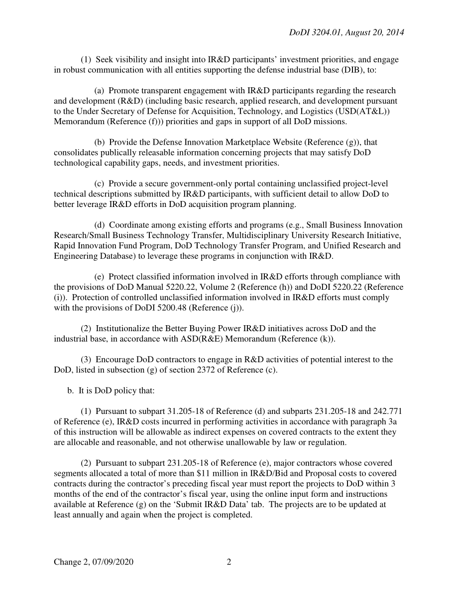 DoDI 3204.01 国防部独立研发监督政策（IR&D）.pdf_第2页