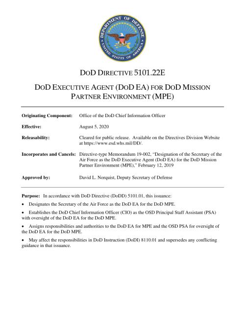 DoDD 5101.22E 国防部执行代理（国防部EA）为国防部任务合作伙伴环境（MPE）.pdf