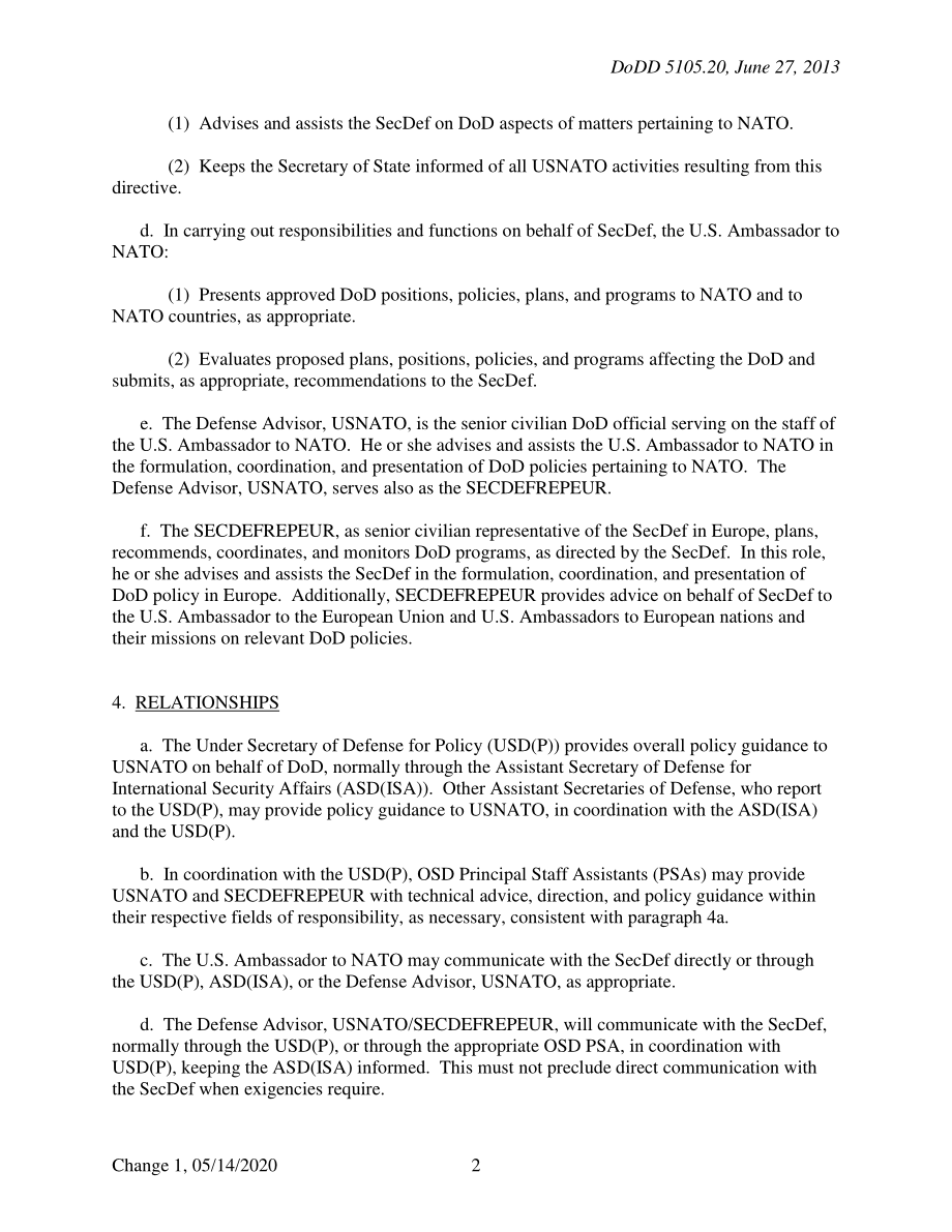 DoDD 5105.20 国防代表美国驻北约和欧洲代表团.pdf_第2页