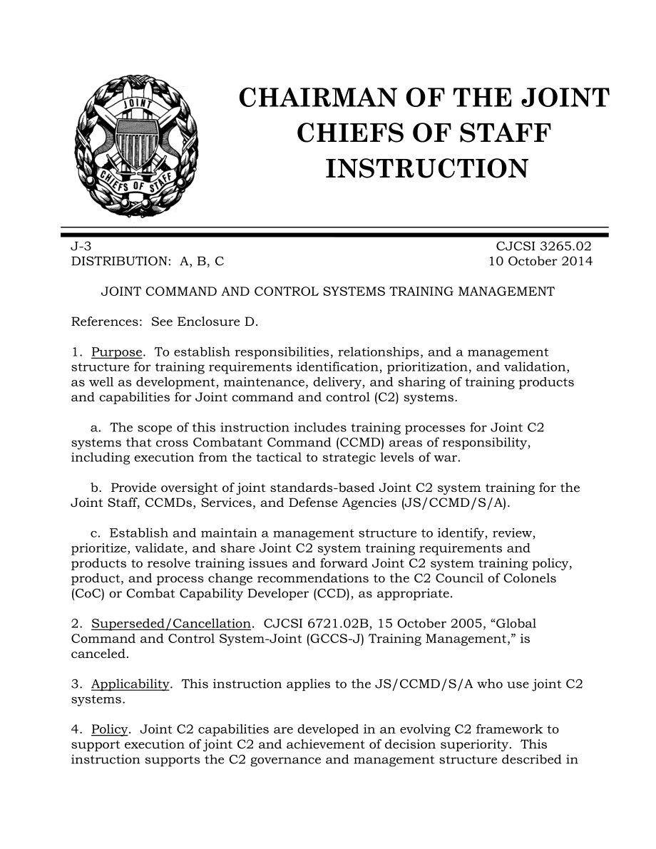 CJCSI 3265.02  联合指挥和控制系统训练管理.pdf_第1页