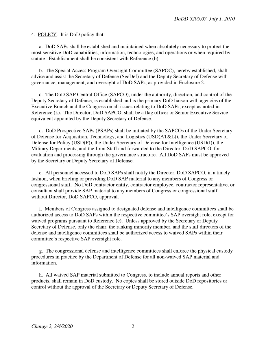 DoDD 5205.07 特殊访问计划（SAP）政策.pdf_第2页