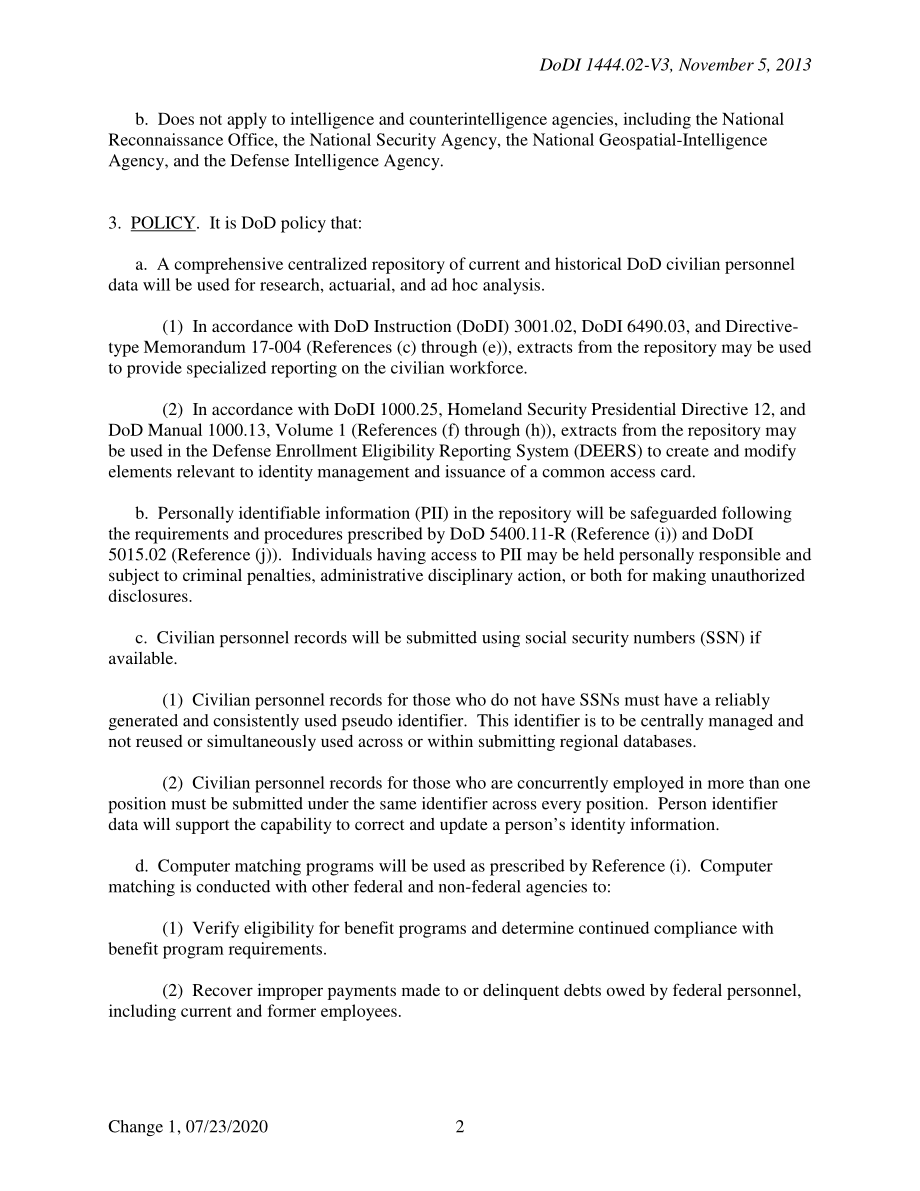 DoDI 1444.02 Volume 3 国防部文职人员的数据提交要求：外籍（FN）平民.pdf_第2页