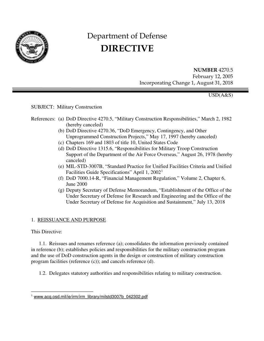 DoDD 4270.05 军事建设.pdf_第1页