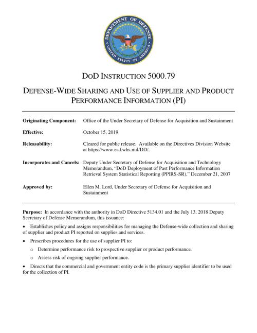 DoDI 5000.79 国防范围内供应商和产品性能信息的共享和使用（PI）.pdf