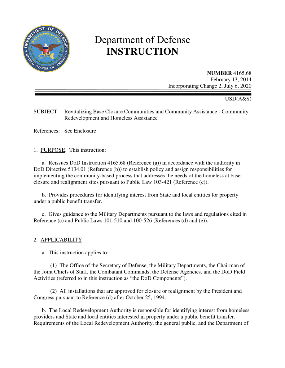 DoDI 4165.68 振兴基地关闭社区和社区援助-社区重建和无家可归者援助.pdf_第1页