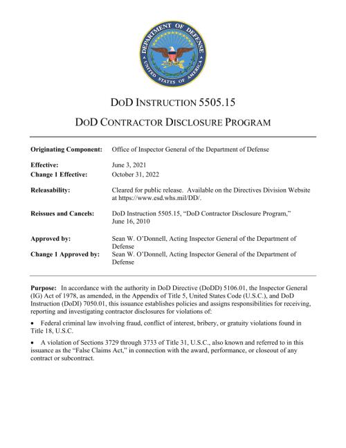 DoDI 5505.15 国防部承包商披露计划.pdf