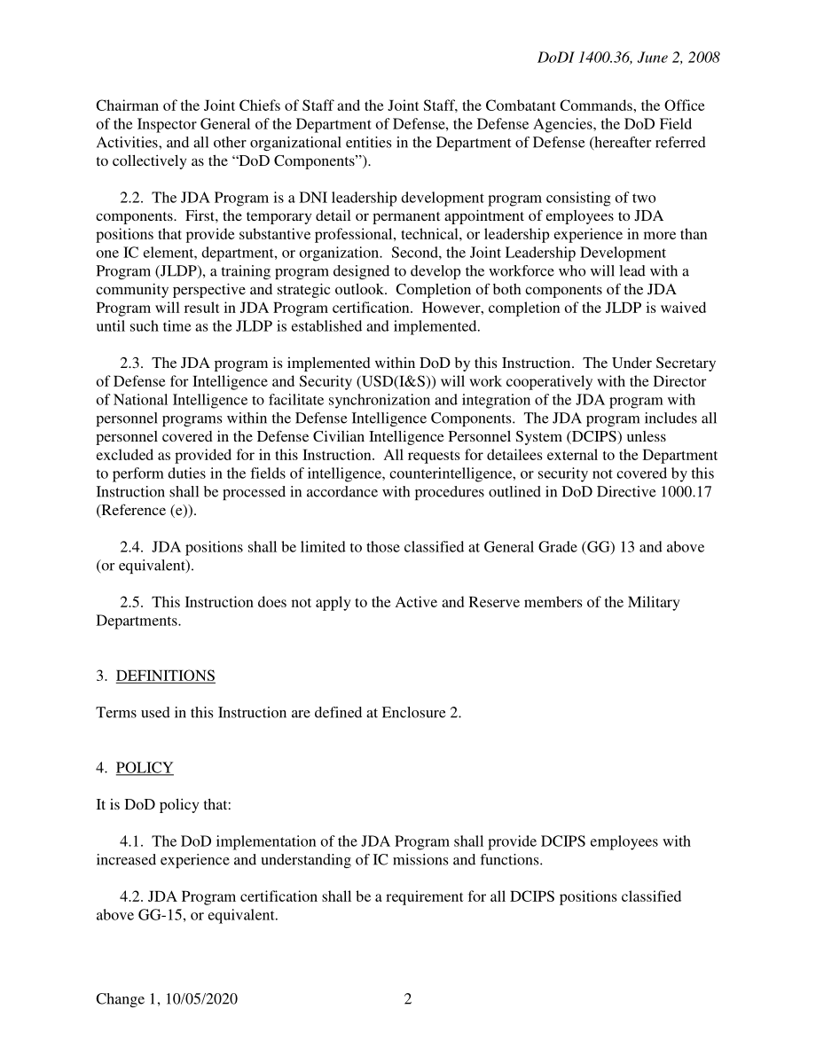 DoDI 1400.36 国防部实施联合情报界任务分配（JDA）计划.pdf_第2页