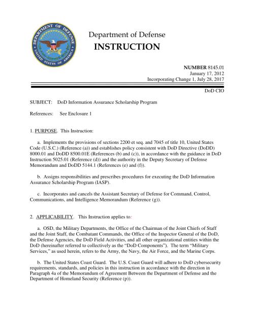DoDI 8145.01 国防部信息保障奖学金计划.pdf