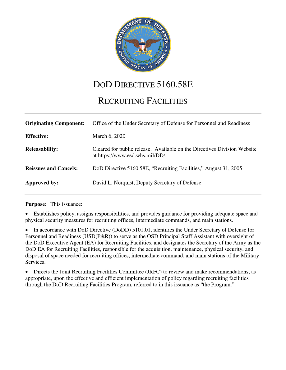 DoDD 5160.58E 招聘设施.pdf_第1页
