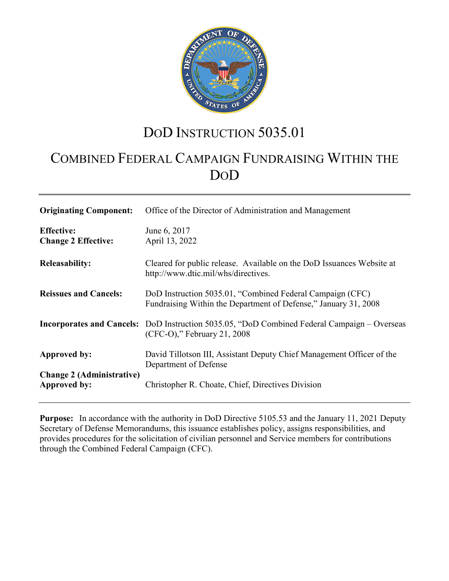 DoDI 5035.01 国防部内部的联合联邦竞选筹款.pdf_第1页