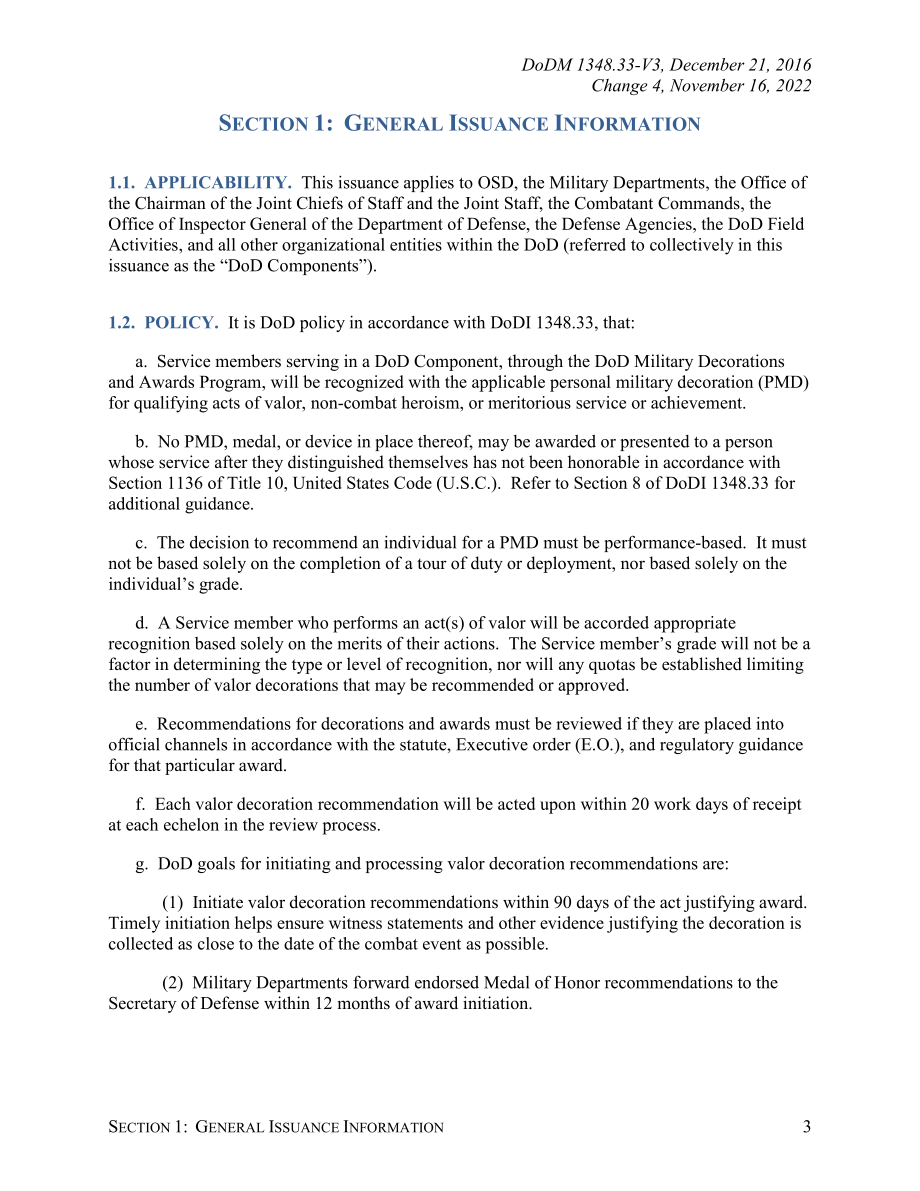 DoDM 1348.33 Volume 3 军事勋章和奖项手册：国防部范围内的个人表现和勇气勋章.pdf_第3页
