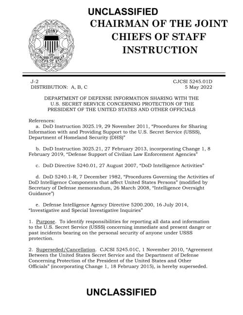 CJCSI 5245.01D 国防部与美国特勤局分享有关保护美国总统和其他官员的信息.pdf