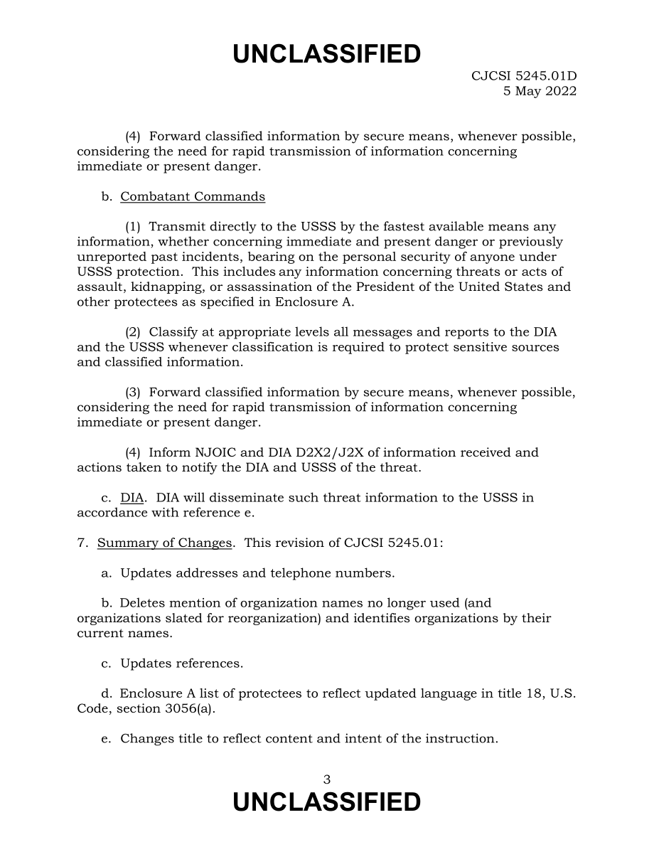 CJCSI 5245.01D 国防部与美国特勤局分享有关保护美国总统和其他官员的信息.pdf_第3页