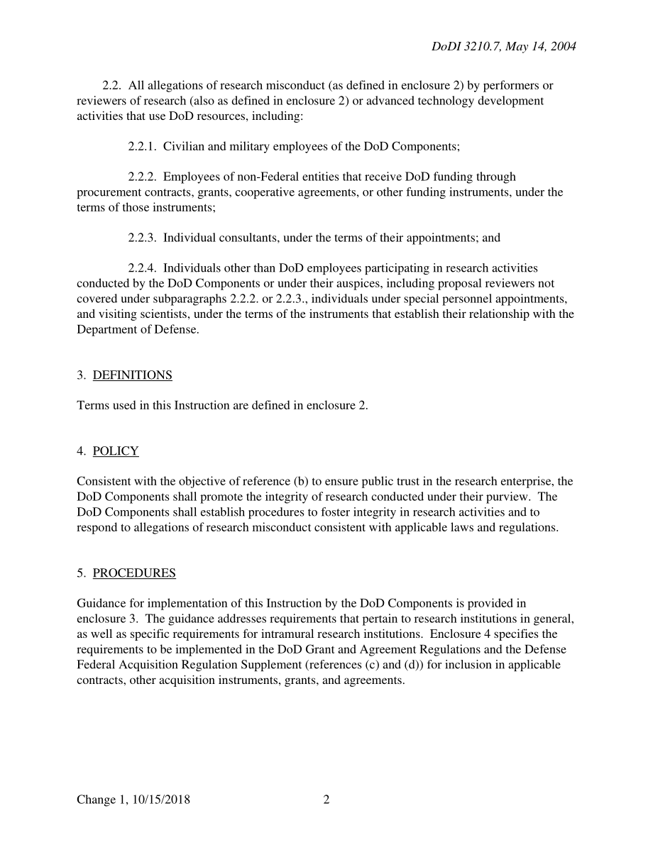 DoDI 3210.07 研究诚信和不当行为.pdf_第2页