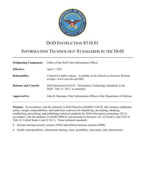 DoDI 8310.01 国防部的信息技术标准.pdf