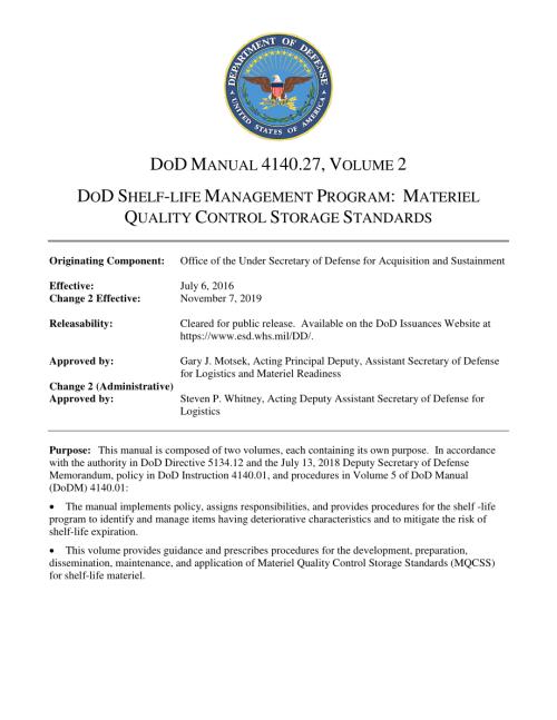 DoDM 4140.27 Volume 2 国防部保质期管理计划：物资质量控制储存标准.pdf
