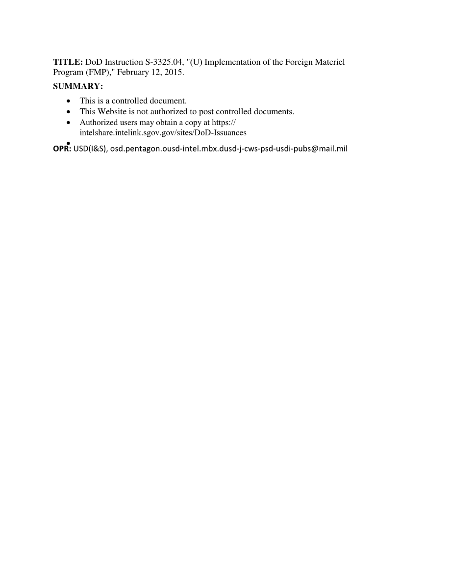 DoDI S-3325.04 （u）执行外国物资方案（FMP）.pdf_第1页