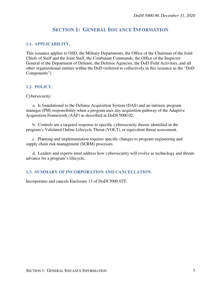 DoDI 5000.90 采购决策机构和项目经理的网络安全.pdf_第3页
