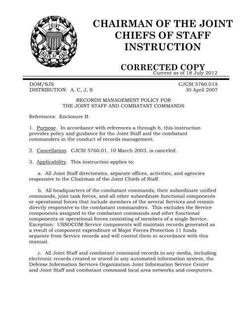CJCSI 5760.01A 联合参谋部和作战司令部的记录管理政策.pdf