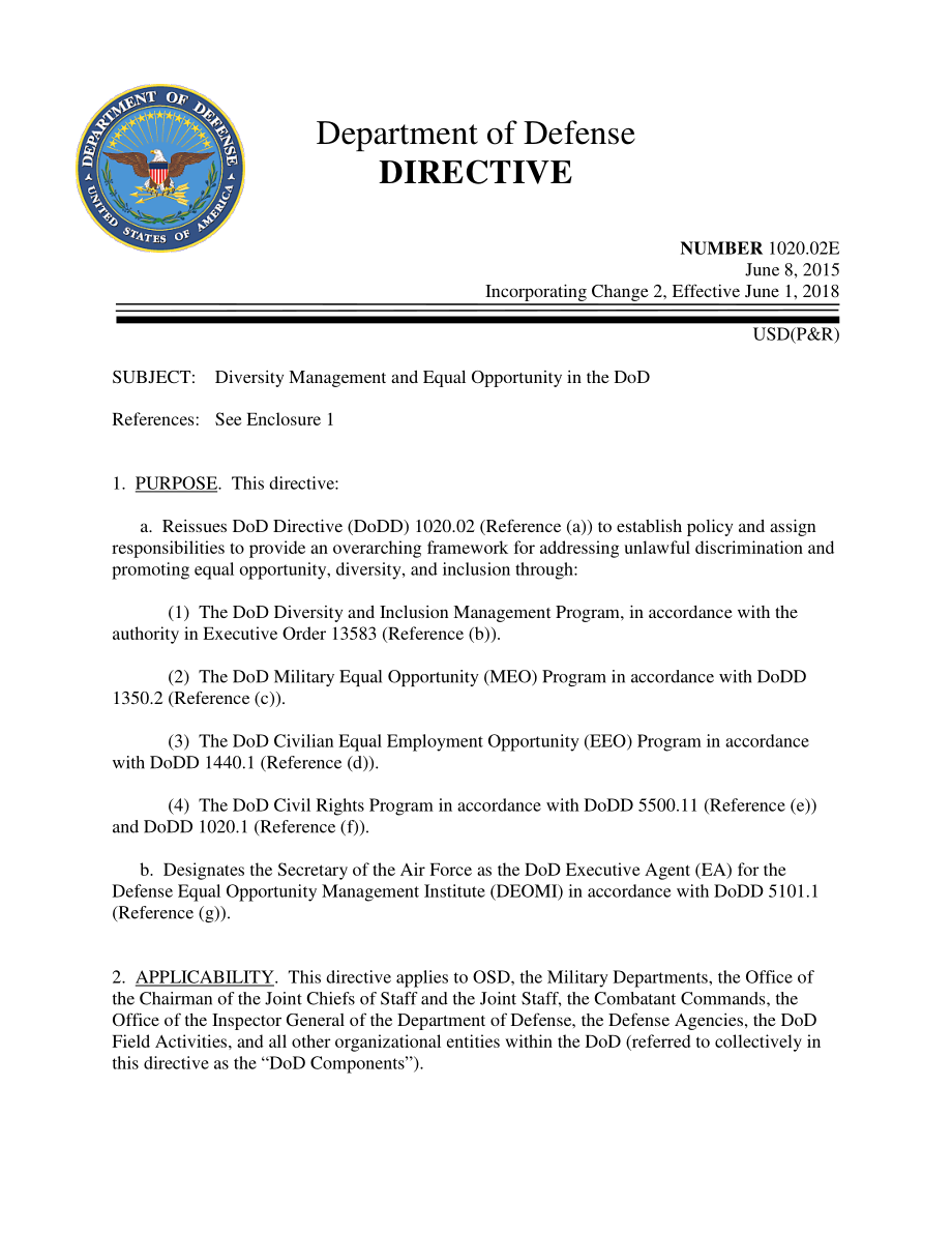 DoDD 1020.02E 国防部的多元化管理和平等机会.pdf_第1页