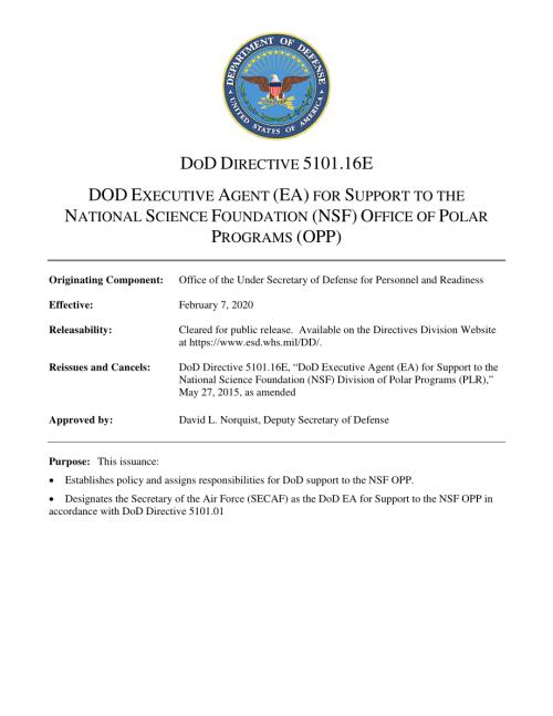 DoDD 5101.16E 国防部执行代理（EA）支持国家科学基金会（NSF）极地计划办公室（OPP）.pdf