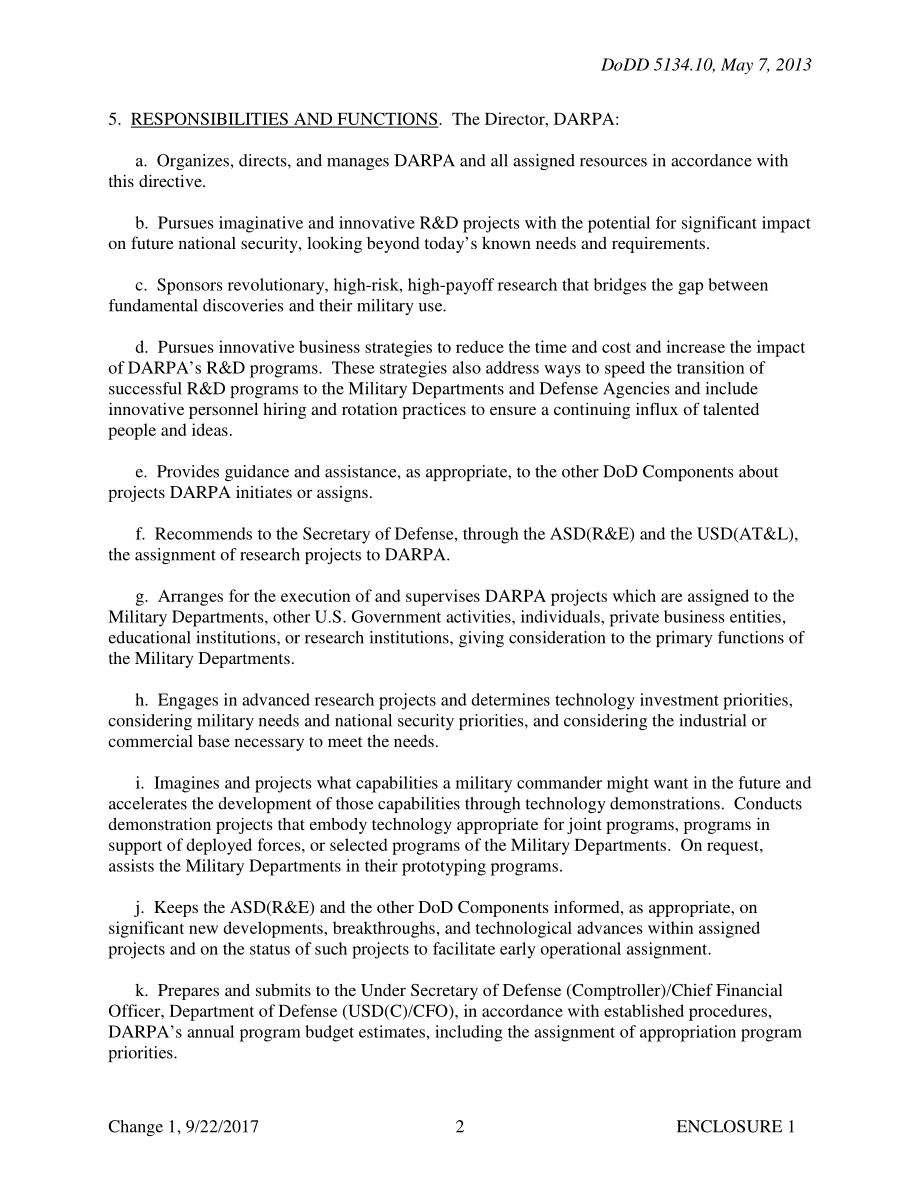 DoDD 5134.10 国防高级研究计划局（DARPA）.pdf_第2页