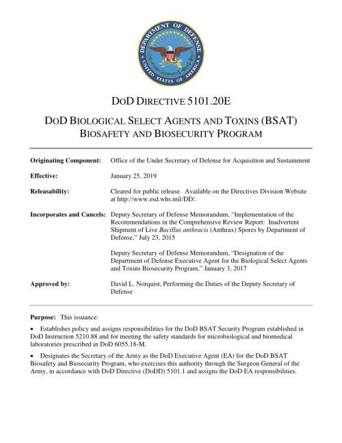 DoDD 5101.20E 国防部生物选择剂和毒素（BSAT）生物安全和生物安保计划.pdf