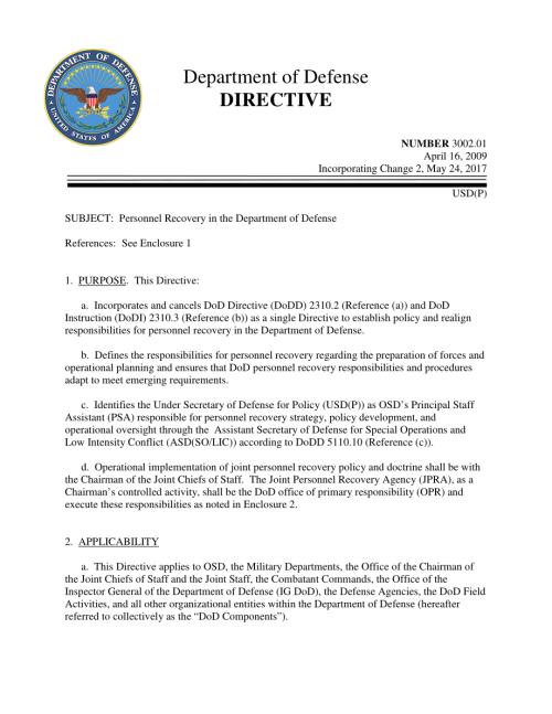 DoDD 3002.01 国防部的人员恢复.pdf