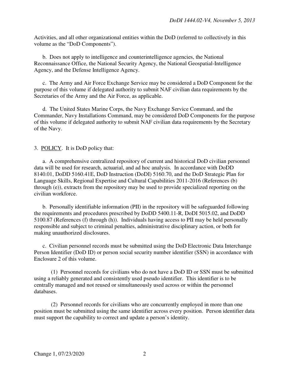 DoDI 1444.02 Volume 4 国防部文职人员的数据提交要求：劳动力和地址动态记录.pdf_第2页