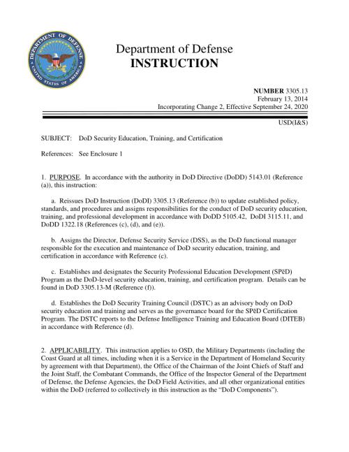 DoDI 3305.13 国防部安全教育、培训和认证.pdf