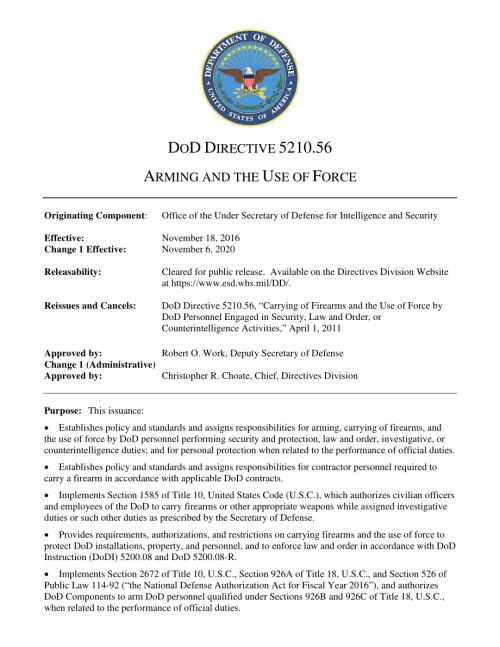 DoDD 5210.56 武装和使用武力.pdf