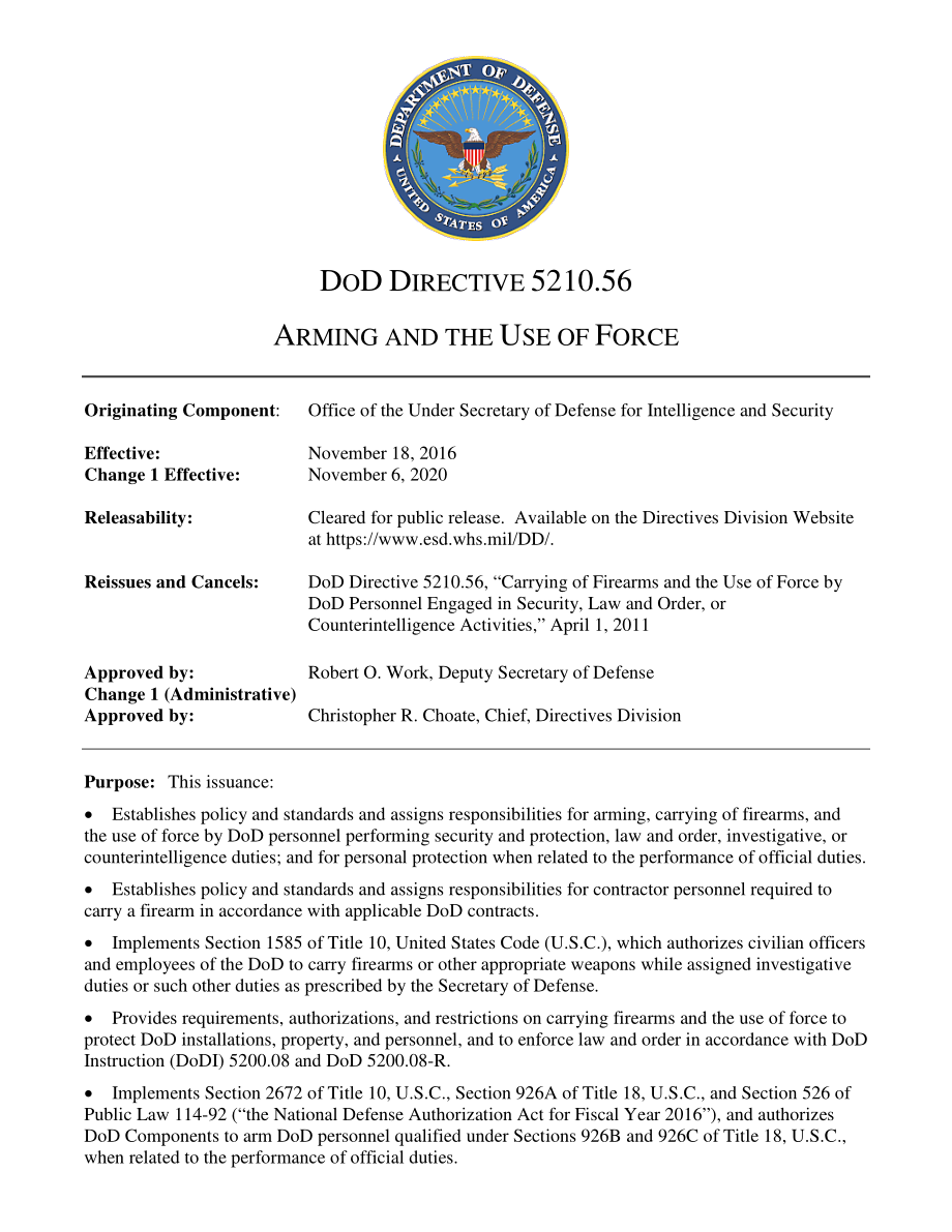 DoDD 5210.56 武装和使用武力.pdf_第1页