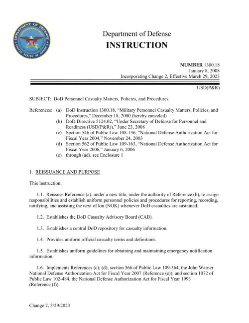 DoDI 1300.18 国防部人员伤亡事项、政策和程序.pdf