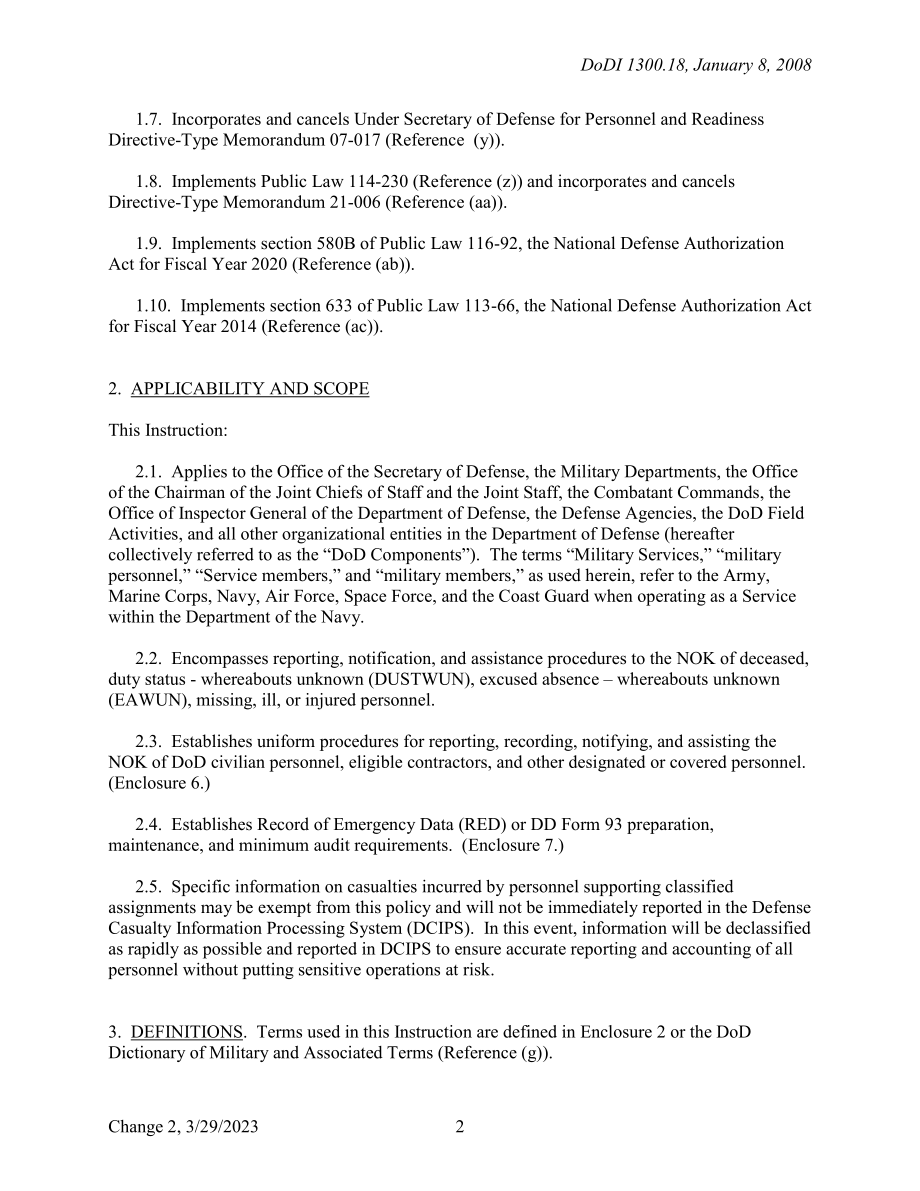 DoDI 1300.18 国防部人员伤亡事项、政策和程序.pdf_第2页