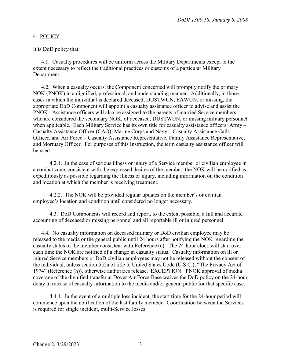 DoDI 1300.18 国防部人员伤亡事项、政策和程序.pdf_第3页