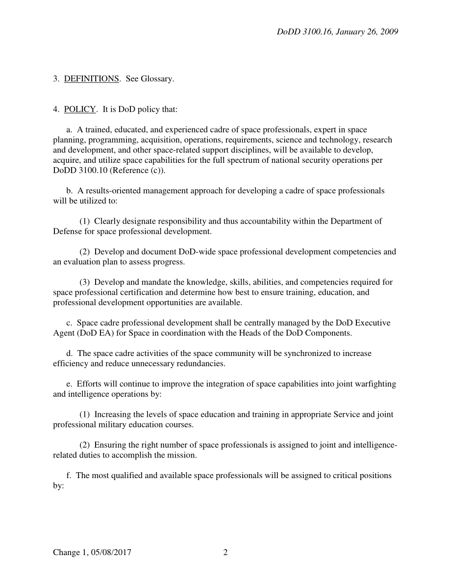 DoDD 3100.16 美国国防部太空专业发展管理.pdf_第2页