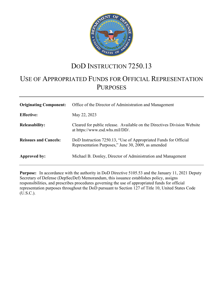 DoDI 7250.13 官方代表用途的拨款使用.pdf_第1页